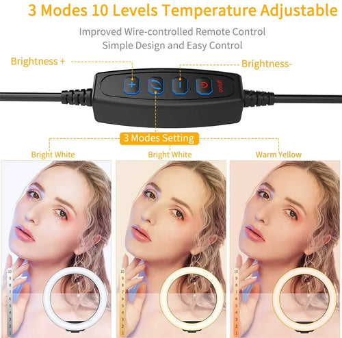 Aro de Luz LED para Selfie con Trípode y Soporte de Celular – Control Remoto USB
