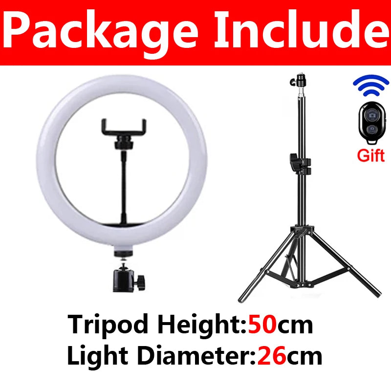 Aro de Luz LED para Selfie con Trípode y Soporte de Celular – Control Remoto USB