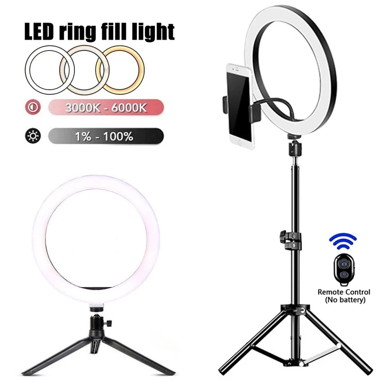 Aro de Luz LED para Selfie con Trípode y Soporte de Celular – Control Remoto USB