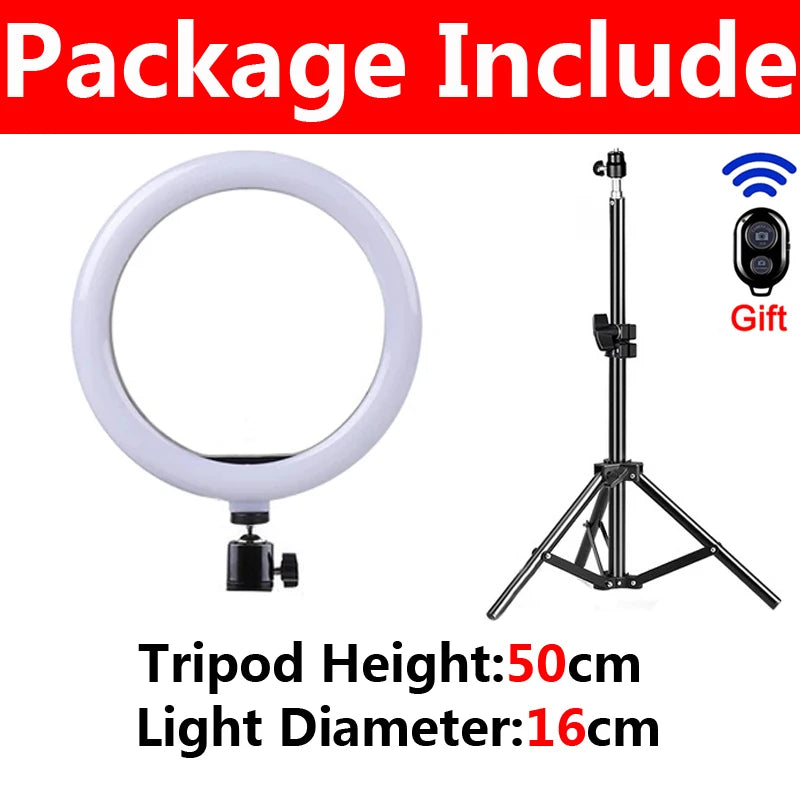Aro de Luz LED para Selfie con Trípode y Soporte de Celular – Control Remoto USB