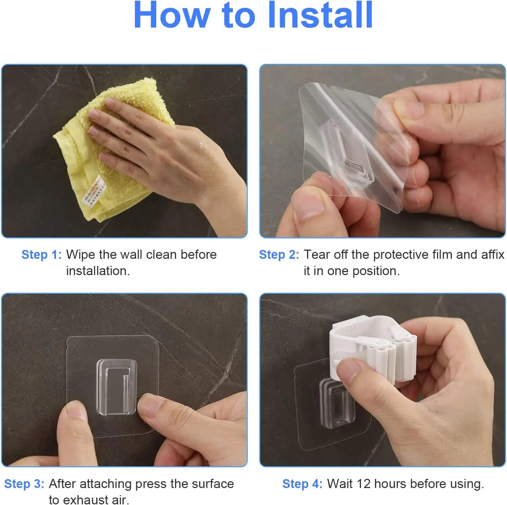 Ganchos Multiusos Adhesivos de Pared – Organizador para Escoba, Trapeador y Cocina