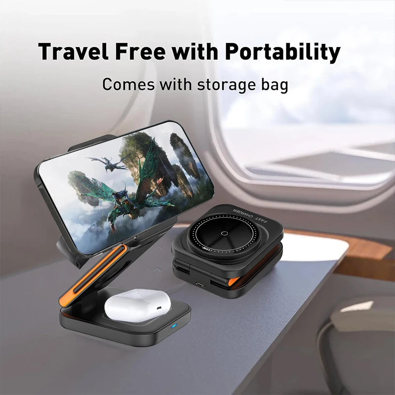 Estación de Carga Inalámbrica 3 en 1 – Cargador Magnético Plegable para iPhone, Apple Watch y AirPods