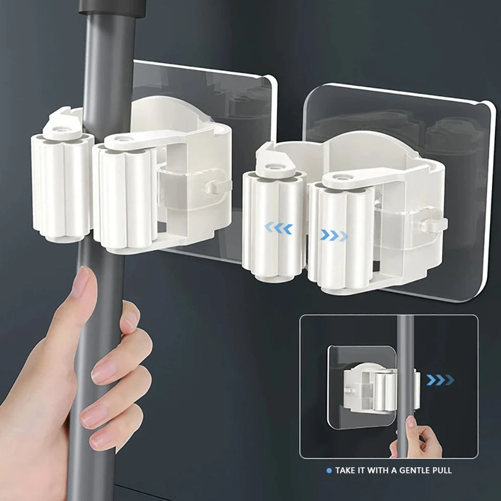 Ganchos Multiusos Adhesivos de Pared – Organizador para Escoba, Trapeador y Cocina