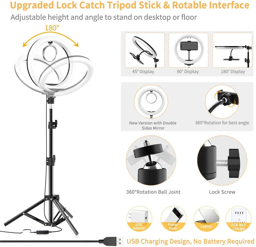 Aro de Luz LED para Selfie con Trípode y Soporte de Celular – Control Remoto USB