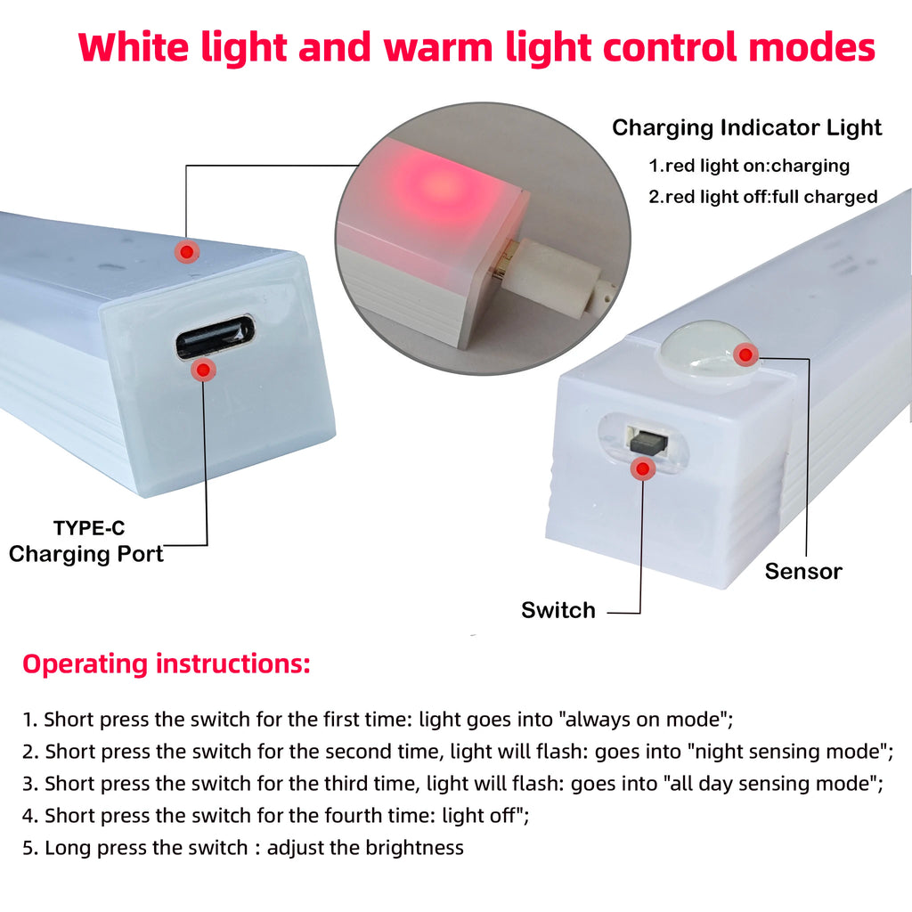 Lámpara LED con Sensor de Movimiento – Recargable USB-C, Luz Nocturna Inalámbrica
